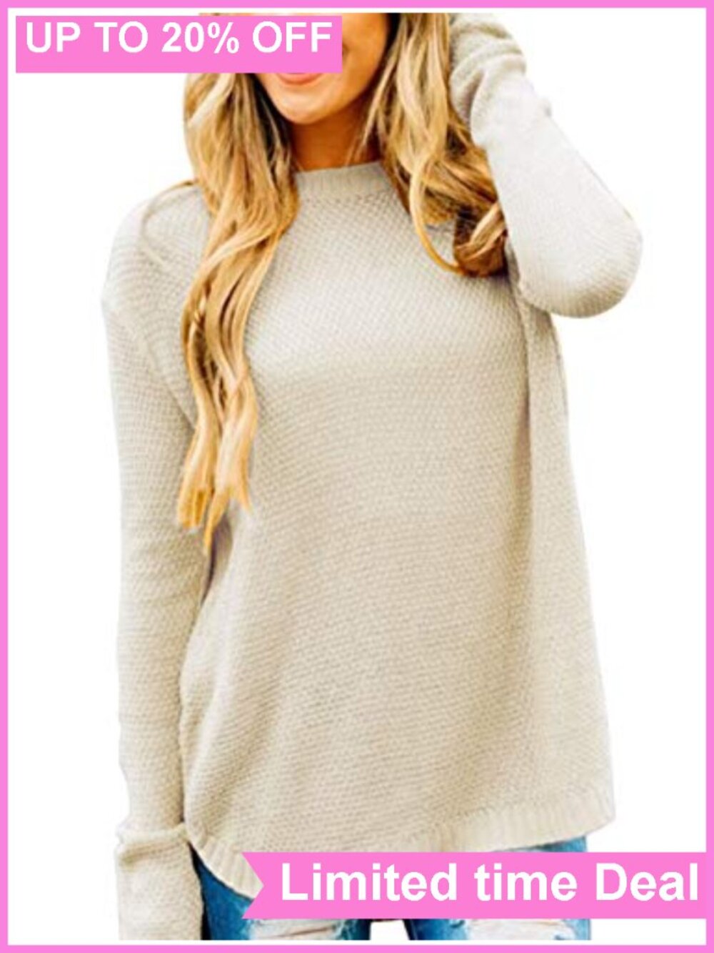 Women's Soft Knit Pullover Sweater Crew Neck Ribbed Sleeve Loose Fit